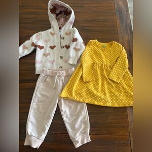 Baby Girl’s 6-12 Months, Three Piece Bundle, Heart Cardigan, Pants and Dress